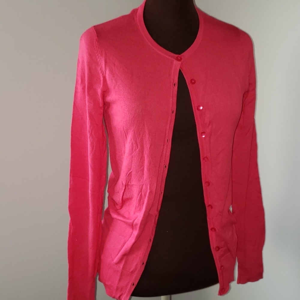 Bright pink cardigan
